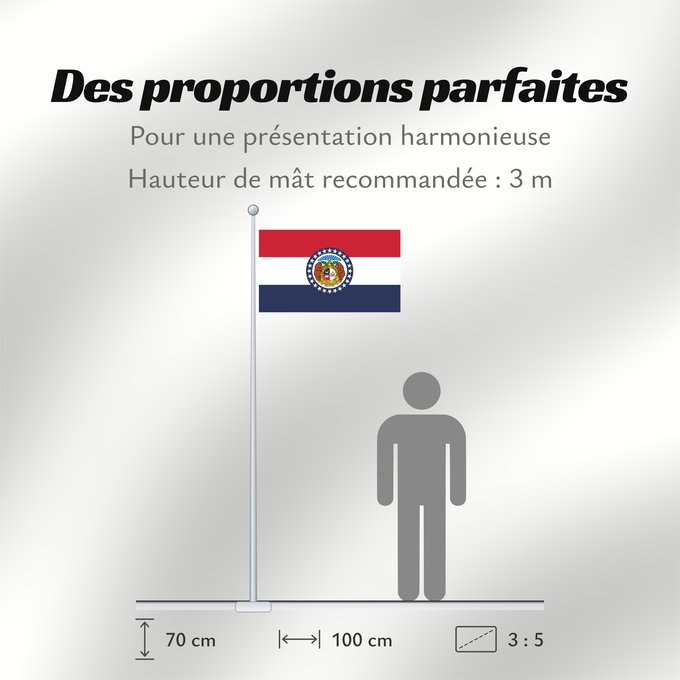 Proportions du drapeau : Missouri Missouri, adopted in 1913 Misuri ᏨᎫᎵ ᎦᏓᏘ Ka hae Mikouli Missuriae Mizoowii Hahoodzo bidah naatʼaʼí Флаг Миссури Američke savezne države Missouri