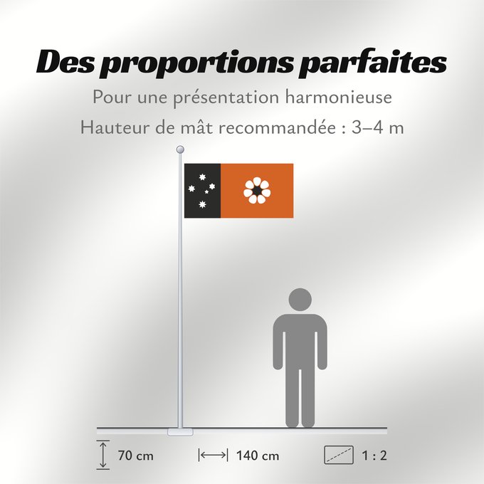 Proportions du drapeau : Northern Territory Northern Territory adopted on July 1, 1978 on the first day of self-government was designed by the Australian artist Robert Ingpen Territoire du Nord Territorio del Norte