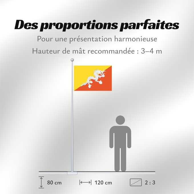Proportions du drapeau : Bhutan	Bhoutan	Bután	Butão	علم بوتان	ভূটানের পতাকা	ཧྥ་རན་ས་ཀྱི་དར་ཆ།	Bhutani lipp	Bhutanin	Watawat ng Bhutan	भूटान का ध्वज	Флаг Бутана	Butana	Bhutans	Bhutanu	ธงชาติ ประเทศภูฏาน