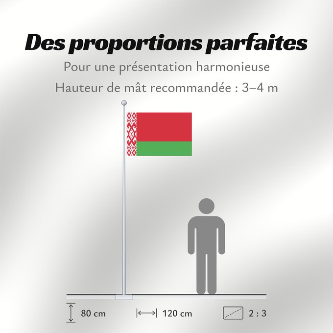 Proportions du drapeau : Belarus Biélorussie Bielorrusia Belaru Bielorussia Wit-Rusland Bielorrússia Państwowa flaga Republiki Białorusi Belorusiya Respublikasının Dövlət Дзяржаўны Сцяг Рэспублікі Беларусь Афіцыйны сьцяг Рэспублікі Беларусь Бѣлꙑ́ Роуси́ Димократі́ѩ ꙁна́мѧ Hvideru