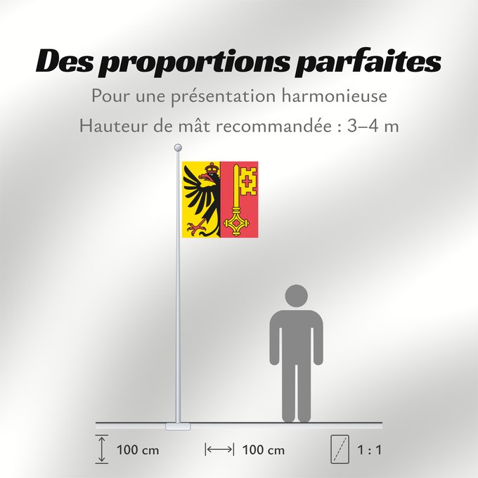 Proportions du drapeau : Canton of Geneva	Canton of Geneva in Switzerland	Canton de Genève en Suisse	Ginebra	Republik und Kanton Genf	Repubblica e Cantone di Ginevra