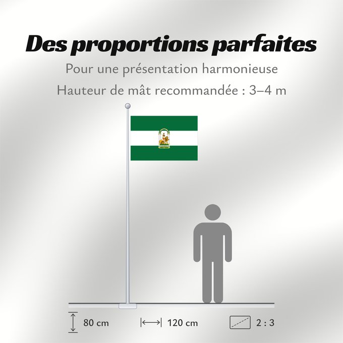 Proportions du drapeau : Andalucía	Autonomous Comunity of Andalusia  Spain	Andalusia	Comunidad Autónoma de Andalucía  España