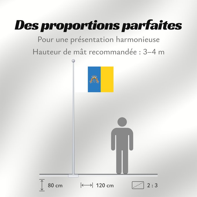 Proportions du drapeau : Canary Islands	Communauté autonome des îles Canaries  Espagne	Comunidad Autónoma de Canarias  España	Kanarischen Inseln	Isole Canarie	カナリア諸島自治州の州旗。