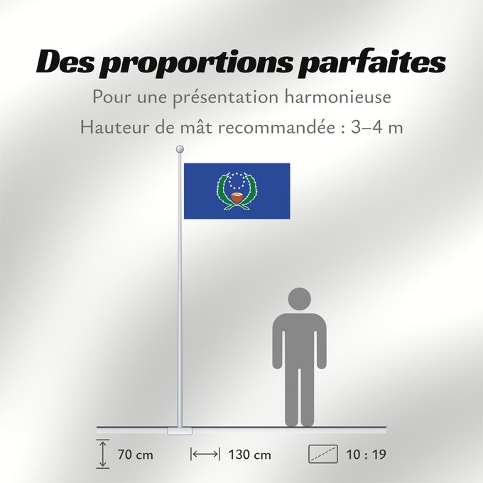 Proportions du drapeau : Pohnpei	State of Pohnpei	L État de Pohnpei	Pohnpei 	Staates Pohnpei im Verhältnis 10 19 Beschreibung der Flagge  Das blaue Tuch steht für den Pazifik