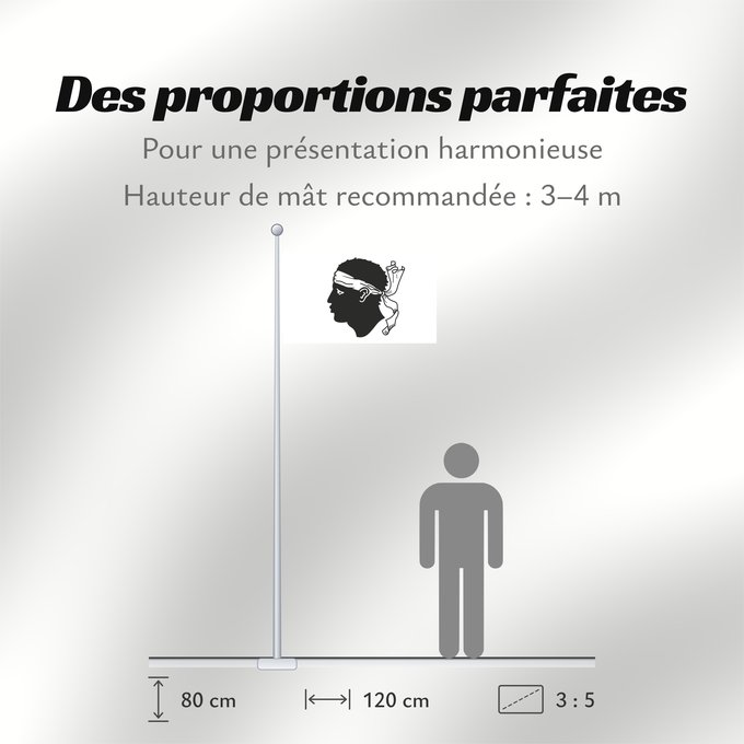 Proportions du drapeau : Corsica	Corse	Córcega	Korsika	Korsyki	Couleu de la Corse	Vu Korsika	Banniel Korsika	Corsicae	Corsega