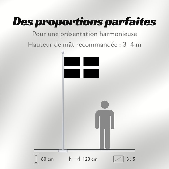 Proportions du drapeau : Cornwall	Saint Piran s Flag, Flag of Cornwall	Saint Piran, Drapeau des Cornouailles	Cornualles	Cornovaglia	Cornwealla fana	Banniel Sant Piran	Cernyw	Chorn	Peran, Baner Kernow	Cornubiae