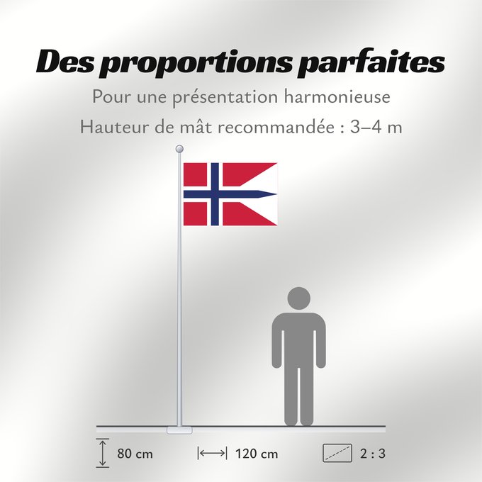 Proportions du drapeau : Norway	Norvège	Noruega	Norwegen	Norvegia	Noorwegen	Norwegii	Þjóðfáni Noregs	Banniel Norvegia	Norska	Norwy	Norges	Norvegio	Noregs	Norveške	Norski fáninn	Norvegiae	Norges flagg	Det norske flagget	Norgga leavga	Stän Norgäna