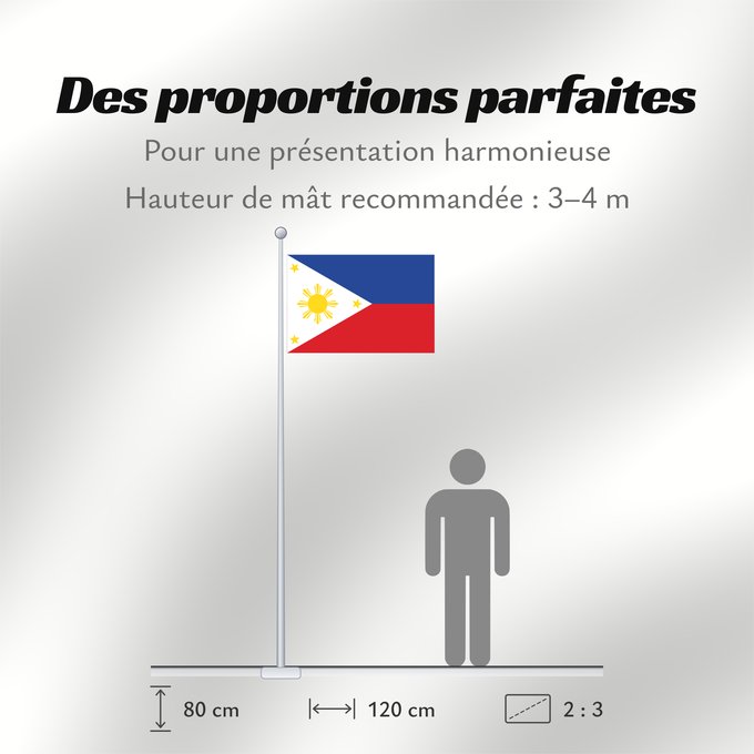 Proportions du drapeau : Philippines The national flag of the Philippines Filipinas Philippinen Filippine Filipijnen علم فلبين An nasyunal na bandera kan Filipinas ফিলিপাইনের জাতীয় পতাকা Ang nasodnong bandera sa Pilipinas La nacia flago de la Filipinoj Wagayway ti Filipinas フィリピ