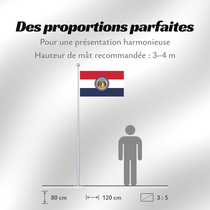 Proportions du drapeau : Missouri Missouri, adopted in 1913 Misuri ᏨᎫᎵ ᎦᏓᏘ Ka hae Mikouli Missuriae Mizoowii Hahoodzo bidah naatʼaʼí Флаг Миссури Američke savezne države Missouri
