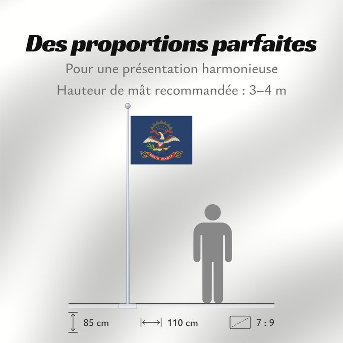 Proportions du drapeau : North Dakota	Dakota du Nord	Dakota del Norte	North Dakotas	Dakota del Nord	ᏧᏴᏢ ᏓᎧᏓ ᎦᏓᏘ	Ka hae Kakoka ‘Ākau	Dacota Septentrionalis	Nord-Dakotas flagg	Náhookǫsjí Díkóodah Hahoodzo bidah naatʼaʼí	Флаг Северной Дакоты	Američke savezne države Severne Dakote	Пр