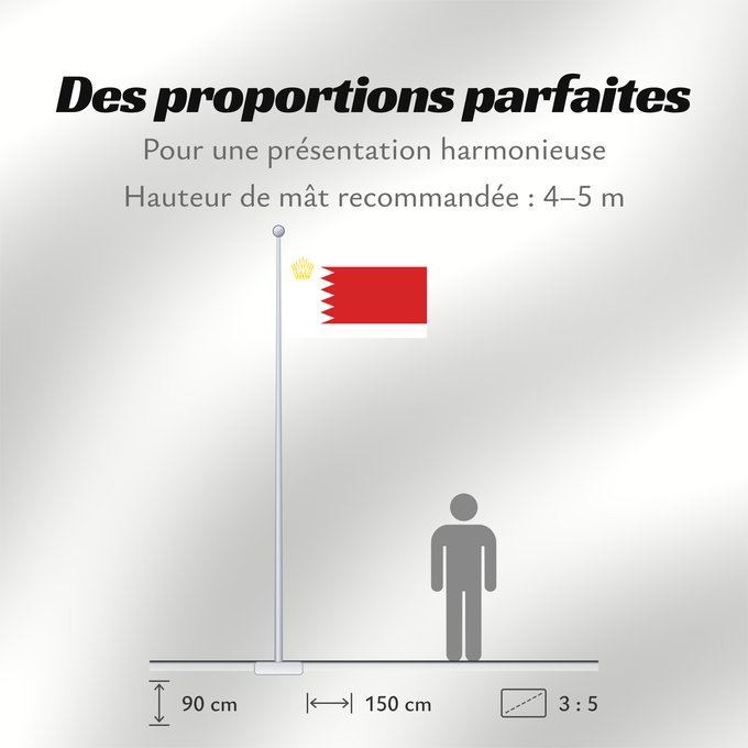 Proportions du drapeau : Royal Standard of Bahrain Royal standard of Bahrain Étendard Royal du Bahreïn Estandarte Real de Bahréin Königsstandarte von Bahrain Stendardo Reale del Bahrein العلم الملكي البحرين