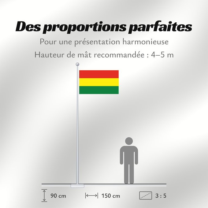 Proportions du drapeau : Bolivia Bolivie Bolivien Bolivia Flag of Bolivia* country Template I18n/Republic of Bolivia used by Bolivia from 1851 until Present created by Government of Bolivia format 15 22 shape rectangular colours red