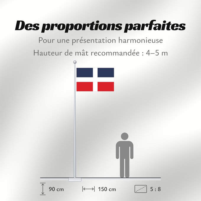 Proportions du drapeau : Dominican Republic  up to 1844	Dominican Republic (up to 1844)	République dominicaine (jusqu'en 1844)	República Dominicana (hasta 1844)	Dominikanische Republik (bis 1844)	Repubblica Dominicana (fino al 1844)	Historical flag of the Dominican Republic  up t