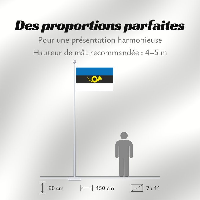 Proportions du drapeau : Estonia - Postal	Estonian postal flag, officially in use until 2009	Pavillon postal estonien (jusqu'en 2009)	Bandera postal de Estonia (hasta 2009)	Estnische Postflagge (bis 2009)	Bandiera postale estone (fino al 2009)	Postilipp
