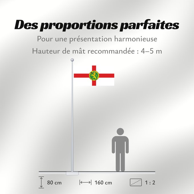 Proportions du drapeau : Alderney	Aurigny	Couleu de Aurni