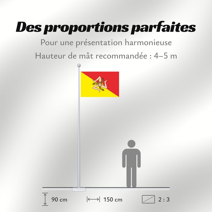 Proportions du drapeau : Sicily	Sicilian Region	Région Sicilienne	Región Siciliana	Sizilianischen Region  oder der Autonomen Region Sizilien	Regione Siciliana	Região Siciliana	Regionu Sycylia	D a Rechión Seciliana	علم المنطقة الصقلية	Σημαία της περιοχής της Σικελίας	La Regiono Si
