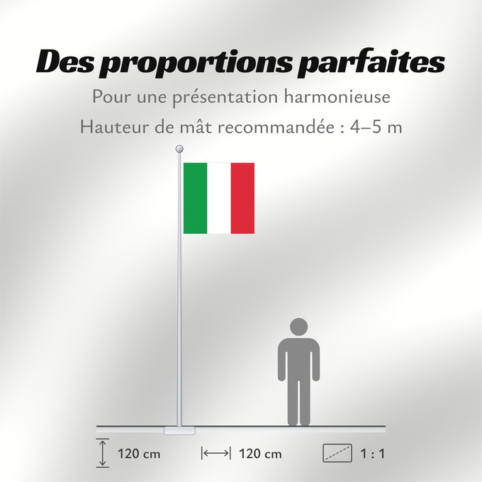 Proportions du drapeau : War Flag of Italy	War flag of Italy  technically a color for army units; for military buildings the national flag is used	Drapeau de guerre de l'Italie	Bandera de guerra de Italia	Kriegsflagge Italiens	Guerra italiana