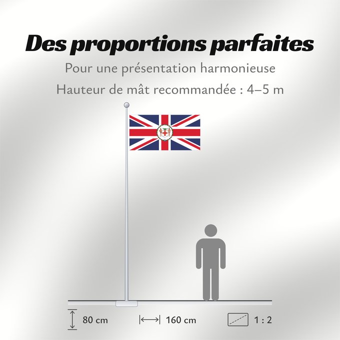 Proportions du drapeau : Governor of Jamaica  1906–1957	Governor of Jamaica between 1906 - April 8, 1957	Gouverneur de la Jamaïque (1906–1957)	Gobernador de Jamaica (1906–1957)	Gouverneur von Jamaika (1906–1957)	Governatore della Giamaica (1906–1957)