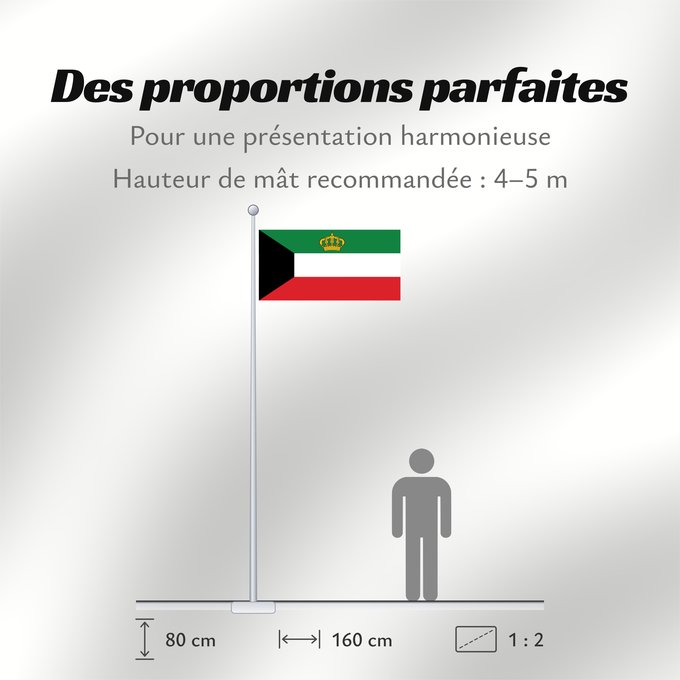Proportions du drapeau : Standard of the Emir of Kuwait	Étendard de l'Émir du Koweït	Estandarte del Emir de Kuwait	Standarte des Emirs von Kuwait	Stendardo dell'Emir del Kuwait
