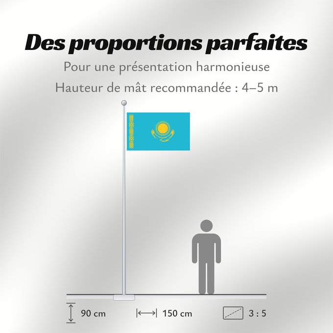 Proportions du drapeau : Kazakhstan Kazajistán Kasachstan Repubblica del Kazakistan Kazachstan Qazaxıstan Respublikasının Сцяг Казахстана Национално знаме на Казахстан কাজাখস্তানের জাতীয় পতাকা Banniel br Kazakstan Kazahstana Kazachstánu Казахстан Республикин ялавӗ Kazaĥio Ղազախս