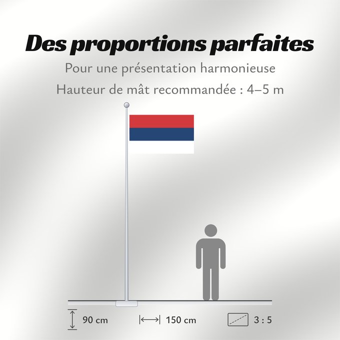 Proportions du drapeau : Civil Flag of Serbia	Civil flag of Serbia	Serbie	Serbia	Serbien	Гражданско знаме на Сърбия	Народна застава Србије	Narodna zastava Srbije	Nemzeti zászló szerbia	Народный  гражданский  флаг Сербии	Srbská národná vlajka	Kombëtar i Serbisë