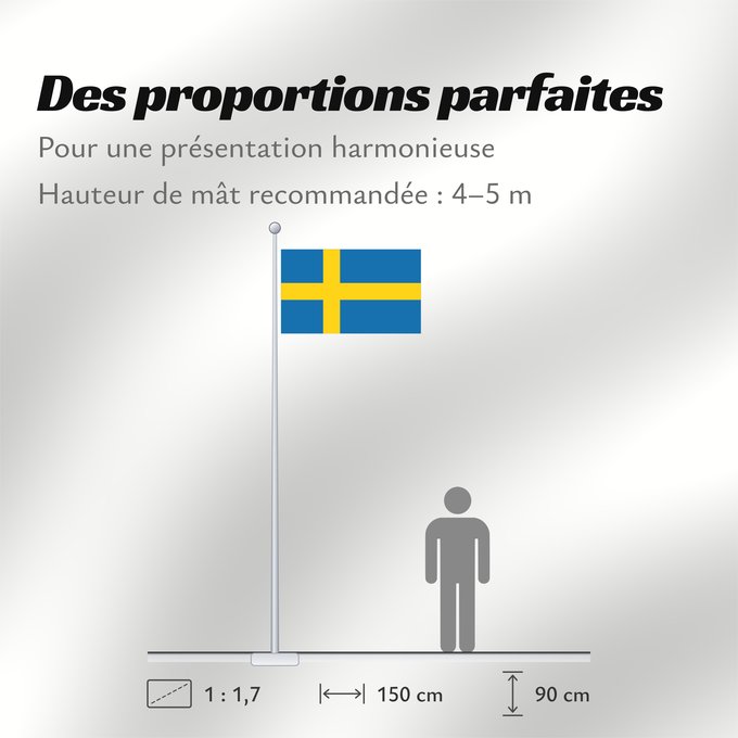 Proportions du drapeau : Sweden	Suède	Suecia	Schweden	Svezia