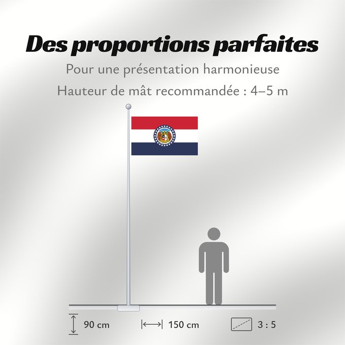 Proportions du drapeau : Missouri	Missouri, adopted in 1913	Misuri	ᏨᎫᎵ ᎦᏓᏘ	Ka hae Mikouli	Missuriae	Mizoowii Hahoodzo bidah naatʼaʼí	Флаг Миссури	Američke savezne države Missouri