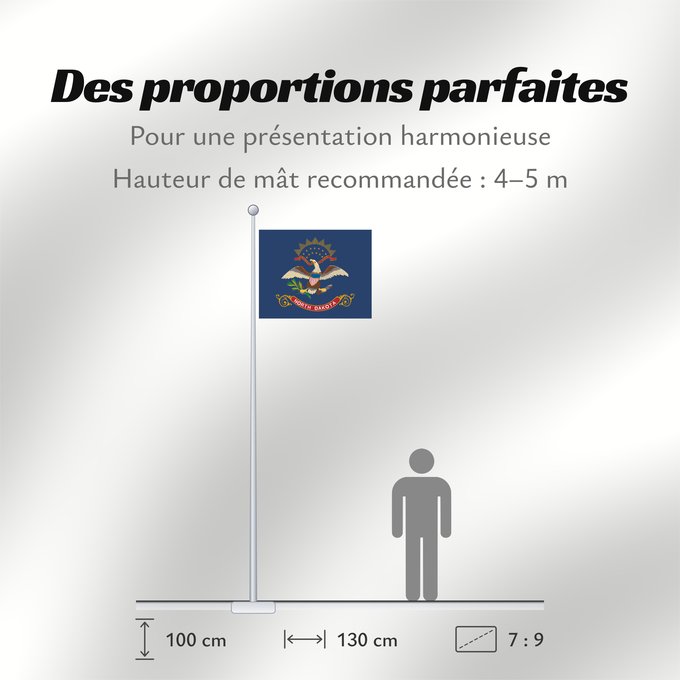 Proportions du drapeau : North Dakota	Dakota du Nord	Dakota del Norte	North Dakotas	Dakota del Nord	ᏧᏴᏢ ᏓᎧᏓ ᎦᏓᏘ	Ka hae Kakoka ‘Ākau	Dacota Septentrionalis	Nord-Dakotas flagg	Náhookǫsjí Díkóodah Hahoodzo bidah naatʼaʼí	Флаг Северной Дакоты	Američke savezne države Severne Dakote	Пр