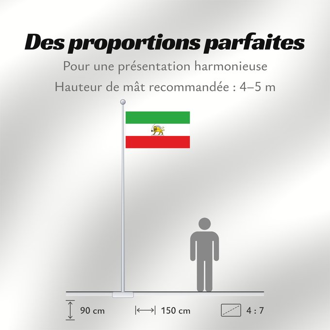 Proportions du drapeau : State flag of the Imperial State of Iran  with standardized lion and sun	Iran