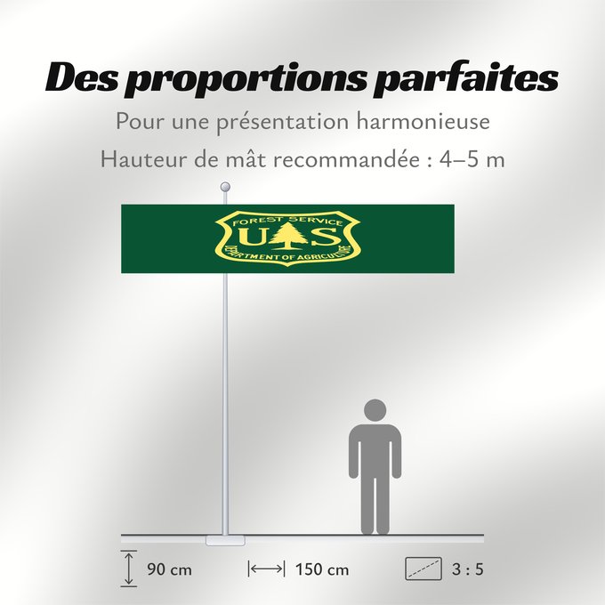 Proportions du drapeau : United States Forest Service	USFS	Service forestier des États-Unis	Servicio Forestal de los Estados Unidos	Servizio Forestale degli Stati Uniti