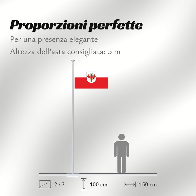 Proporzioni della bandiera: Tirol	White-red. Colours of the state of Tyrol	Tyrol	Weiß-rot. Landesfarben und Landesflagge von Tirol	Tirolo