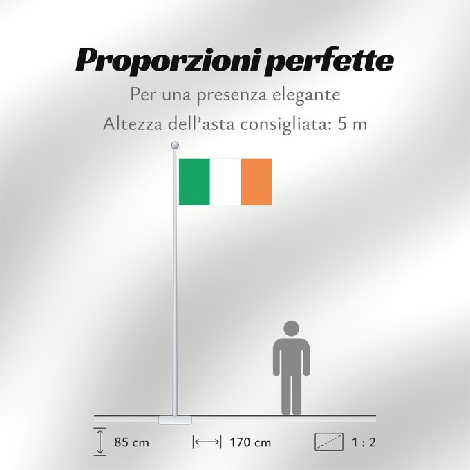 Proporzioni della bandiera: Ireland Note that the green portion of the flag was designed to represent the majority Catholic residents of the island La partie verte du drapeau représente la majorité catholique de l île Es notable el hecho que la parte verde de la bandera representa l
