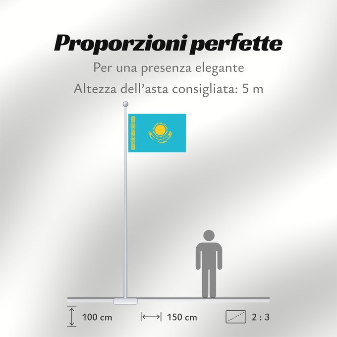 Proporzioni della bandiera: Kazakhstan	Kazajistán	Kasachstan	Repubblica del Kazakistan	Kazachstan	Qazaxıstan Respublikasının	Сцяг Казахстана	Национално знаме на Казахстан	কাজাখস্তানের জাতীয় পতাকা	Banniel br Kazakstan	Kazahstana	Kazachstánu	Казахстан Республикин ялавӗ	Kazaĥio	Ղազախս