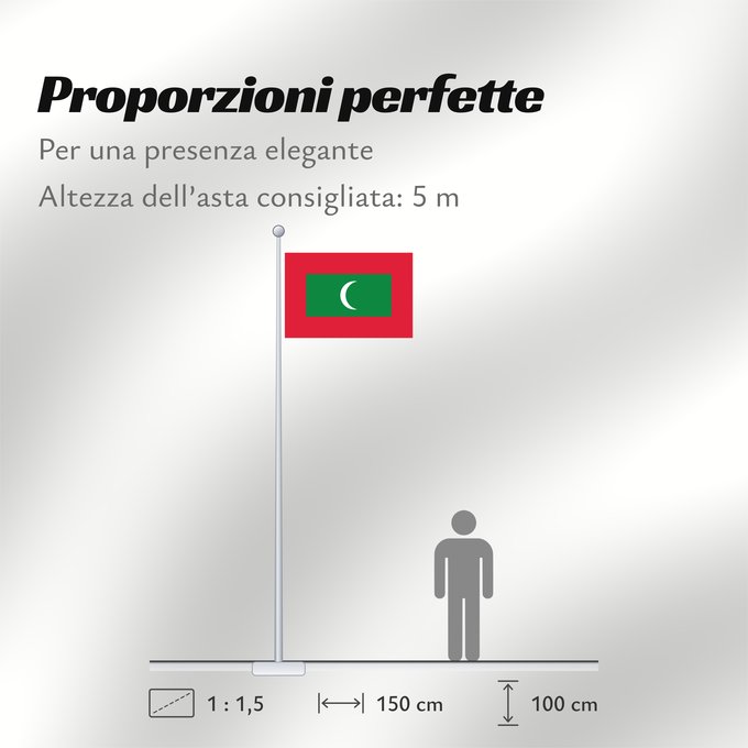 Proporzioni della bandiera: Maldives	Maldivas	Malediven	Maldive	Maldiven	Das Maldivas	ދިވެހިރާއްޖޭގެ ދިދަ	La Maldivoj	Флаг Мальдив	Maldivov	Maldivernas	ธงชาติ ประเทศมัลดีฟ
