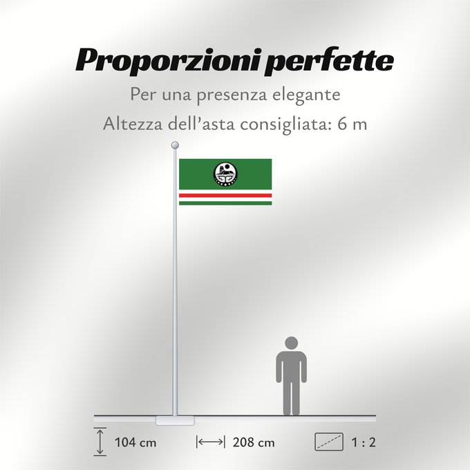 Proporzioni della bandiera: Chechen Republic of Ichkeria  with COA	Chechen Republic of Ichkeria (with COA)	République Tchétchène d'Ichkérie (avec COA)	República Chechena de Ichkeria (con COA)	Tschetschenische Republik Itschkeria (mit Wappen)	Repubblica Cecena di Ichkeria (con COA)