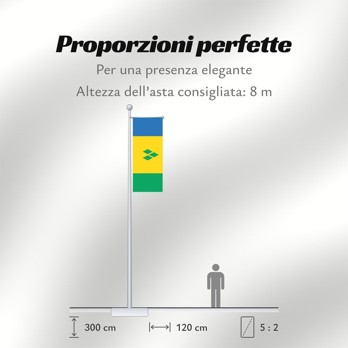 Proporzioni della bandiera: Saint Vincent and the Grenadines	Saint-Vincent-et-les Grenadines	San Vicente y las Granadinas	St. Vincent und die Grenadinen	Saint Vincent e Grenadine	Флаг Сент-Винсента и Гренадин	Saint Vincenta in Grenadin