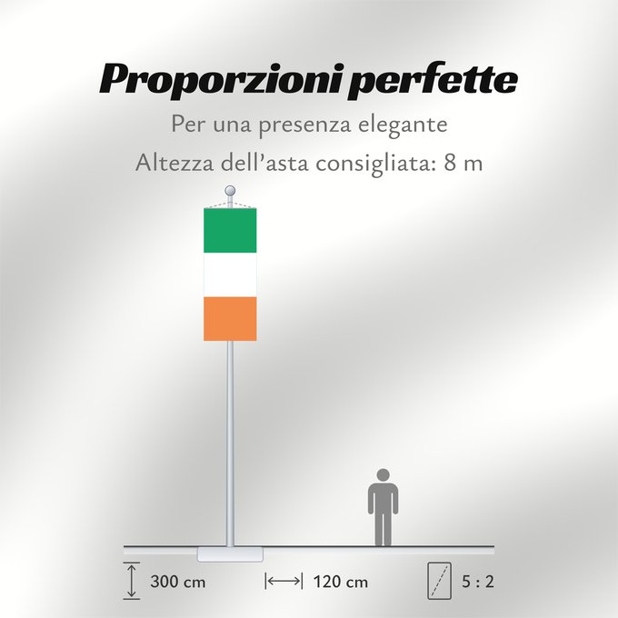 Proporzioni della bandiera: Ireland Note that the green portion of the flag was designed to represent the majority Catholic residents of the island La partie verte du drapeau représente la majorité catholique de l île Es notable el hecho que la parte verde de la bandera representa l