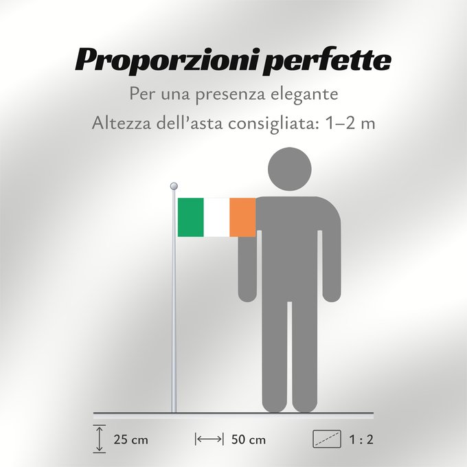 Proporzioni della bandiera: Ireland	Note that the green portion of the flag was designed to represent the majority Catholic residents of the island	La partie verte du drapeau représente la majorité catholique de l île	Es notable el hecho que la parte verde de la bandera representa l