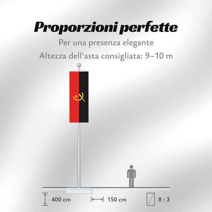 Proporzioni della bandiera: Angola	Dell Angola	የአንጎላ ሰንደቅ ዓላማ	علم أنغولا	Angoly	Σημαία της Αγκόλας	پرچم آنگولا	Angolan	अंगोला ध्वज	Bandel a Ngola	Ala Angolayê	Bɛndɛ́lɛ ya Angola	Sainan i Angola	Angolei	Флаг Анголы	Angole	Angoola	Seboko ye Angola	Angolas	அங்கோலா கொடி	Mujeko ya Angola