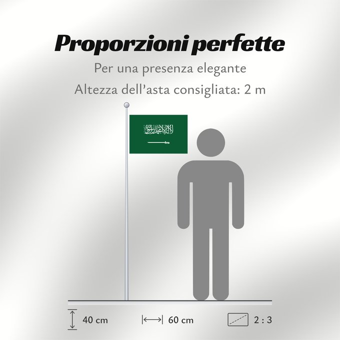 Proporzioni della bandiera: Civil Ensign of Saudi Arabia obverse Saudi Arabia Arabie saoudite Arabia Saudita Saudi-Arabien الشعار المدني في الأعلى على الركن الأيمن للعلم، ومعدل التناسب ٢ ٣