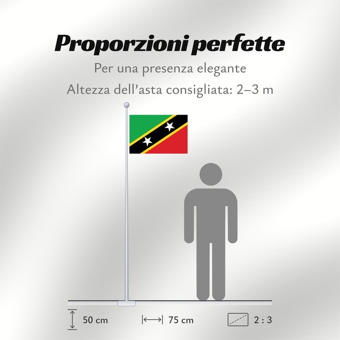 Proporzioni della bandiera: Saint Kitts and Nevis	Saint-Christophe-et-Niévès	San Cristóbal y Nieves	St. Kitts und Nevis	Saint Kitts e Nevis	Saint Kitts a Nevis	Shan Críostóir-Nimheas	Sen Kitts ha Nevis	Флаг Сент-Китса и Невиса	Saunt Kitts an Nevis	Saint Kittsa in Nevisa