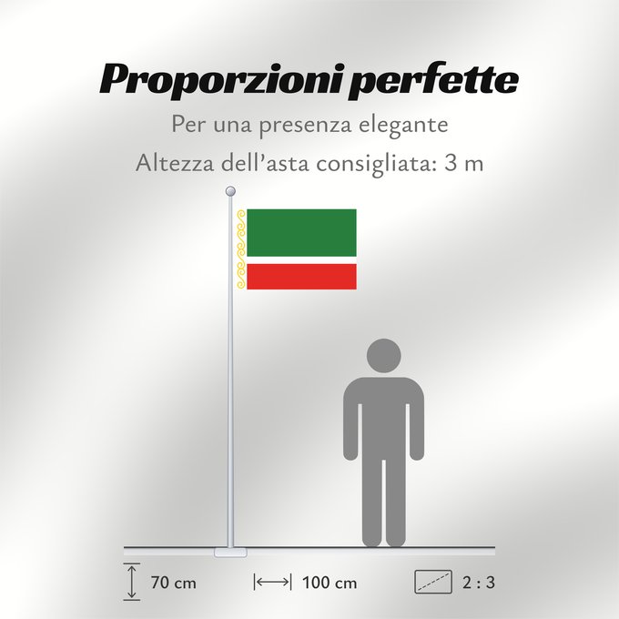 Proporzioni della bandiera: Chechen Republic	Chechenia	Tschetschenische	Cecenia	Байракх Нохчийн Республикан	Флаг Чеченской Республики	Парчами Ҷумҳурии Чеченистон	Стяг Чеченської Республіки Російської Федерації