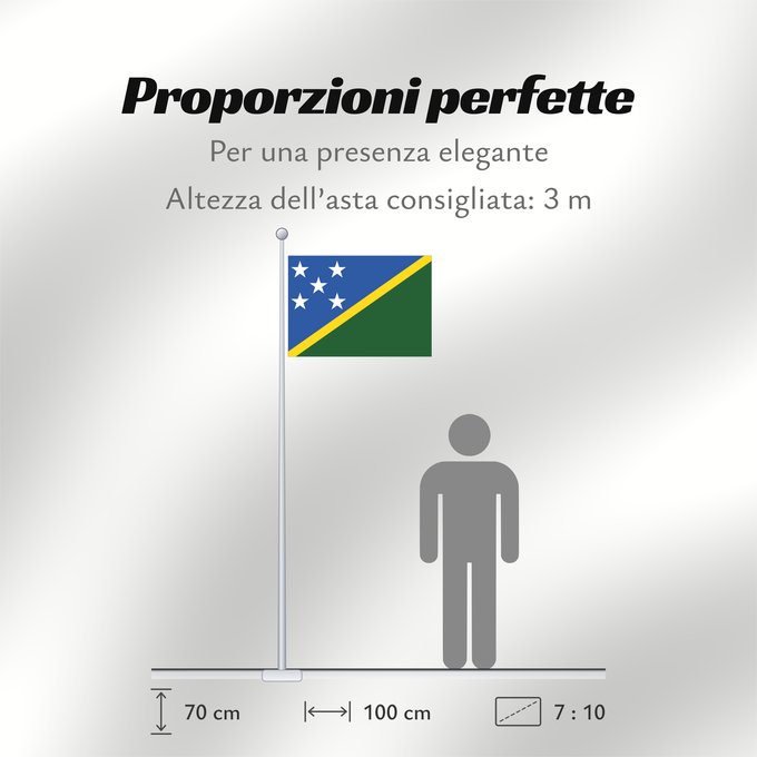 Proporzioni della bandiera: Solomon Islands	îles Salomon	Islas Salomón	Salomonen	Isole Salomone	Salomonseilanden	Ynysoedd Solomon	Oileán Sholamón	Brattagh ny h-Ellanyn Holomon	Ynysow Salamon	The Solomon Islands	Salomonovih otokih