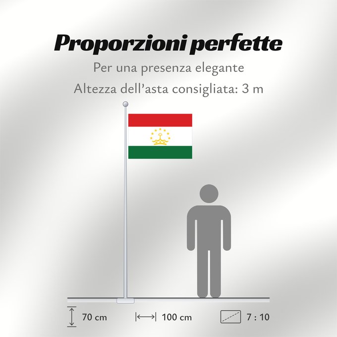 Proporzioni della bandiera: Tajikistan Tadjikistan Tayikistán Republik Tadschikistan Tagikistan Tadzjikistan علم طاجيكستان Tacikistan Сцяг Таджыкістану Сьцяг Таджыкістану Tádžikistánu Таджикистан ялавӗ پرچم تاجیکستان Տաջիկստան դրոշը ტაჯიკეთის დროშა Тәжікстан байрағы Тажикстанын туус