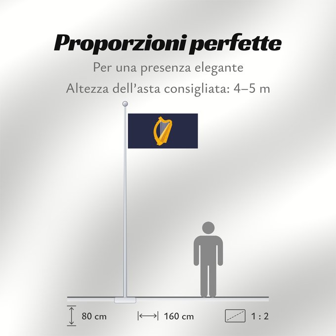 Proporzioni della bandiera: President of Ireland Presidential Flag of Ireland with alternate official state harp design Étendard présidentiel d'Irlande (motif de harpe alternatif) Estandarte Presidencial de Irlanda (diseño alternativo de arpa) Präsidentenstandarte von Irland (abweic