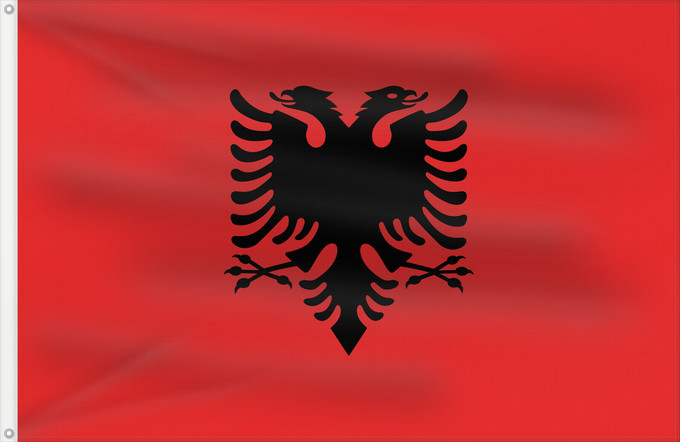 Bandera, con dos ojales metálicos y lado del asta reforzado: Albania L Albanie Albanien Dell Albania علم ألبانيا Albanije Σημαία της Αλβανίας Albanio Albanian Drapél de l’Albanie Albánia Ala Albanyayê Albaniae Albanesche Fändel Знаме на Албанија Albaniei Флаг Албании S Albania Bannera di Albanìa Albánska I Shqipëri