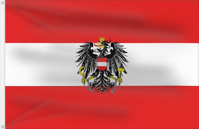 Bandera, con dos ojales metálicos y lado del asta reforzado: Austria	L Autriche	Österreichs	D Austria	Oostenrijk	Áustria	Austrii	Östareichische Flaggn	Austrije	D Àustria	Rakouská vlajka	Austria lipp	Itävallan	HOstaire	Ausztria	Austriacum	Austrijas	Ta  l-Awstrija	Østerrikes flagg	Det austerrikske flagget	Stago Estre