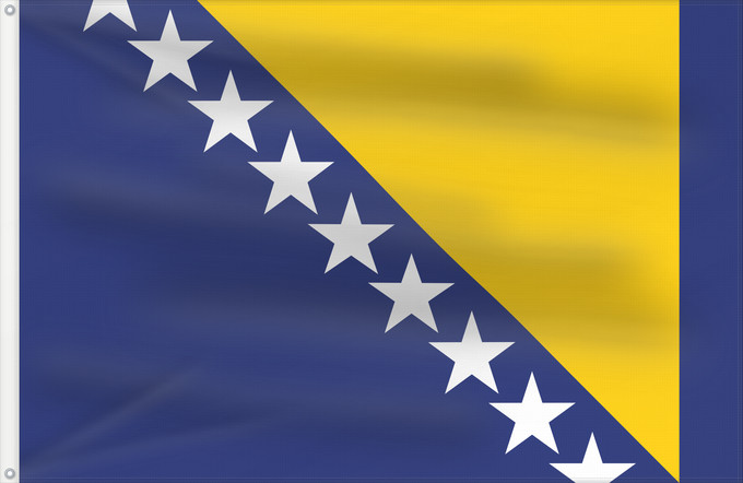Flag, with two metal eyelets and reinforced hoist: Bosnia and Herzegovina	Bosnie-Herzégovine	Bosnia y Herzegovina	Bosnien und Herzegowina	Bosnia-Erzegovina	Bosnië en Herzegovina	Bośni i Hercegowiny	علم البوسنة والهرسك	Bosne i Hercegovine	Bosny a Hercegoviny	Боснꙑ ꙁнамѧ / Ⰱⱁⱄⱀⱏⰺ ⰸⱀⰰⰿⱔ	Bosnien-Hercegovinas	