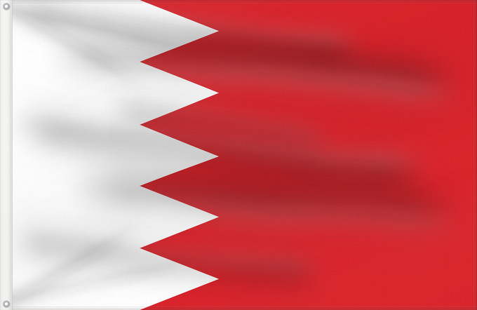 Bandera, con dos ojales metálicos y lado del asta reforzado: Bahrain Bahreïn Baréin Bahrein علم البحرين Bahreina Bahrainin Флаг Бахрейна Bahrajna Bahrains Прапор Бахрейну Quốc kỳ Bahrain