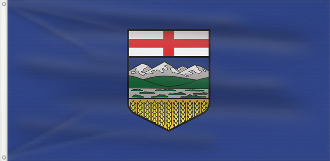 Bandera, con dos ojales metálicos y lado del asta reforzado: Alberta	L Alberta	Banniel proviñs Alberta